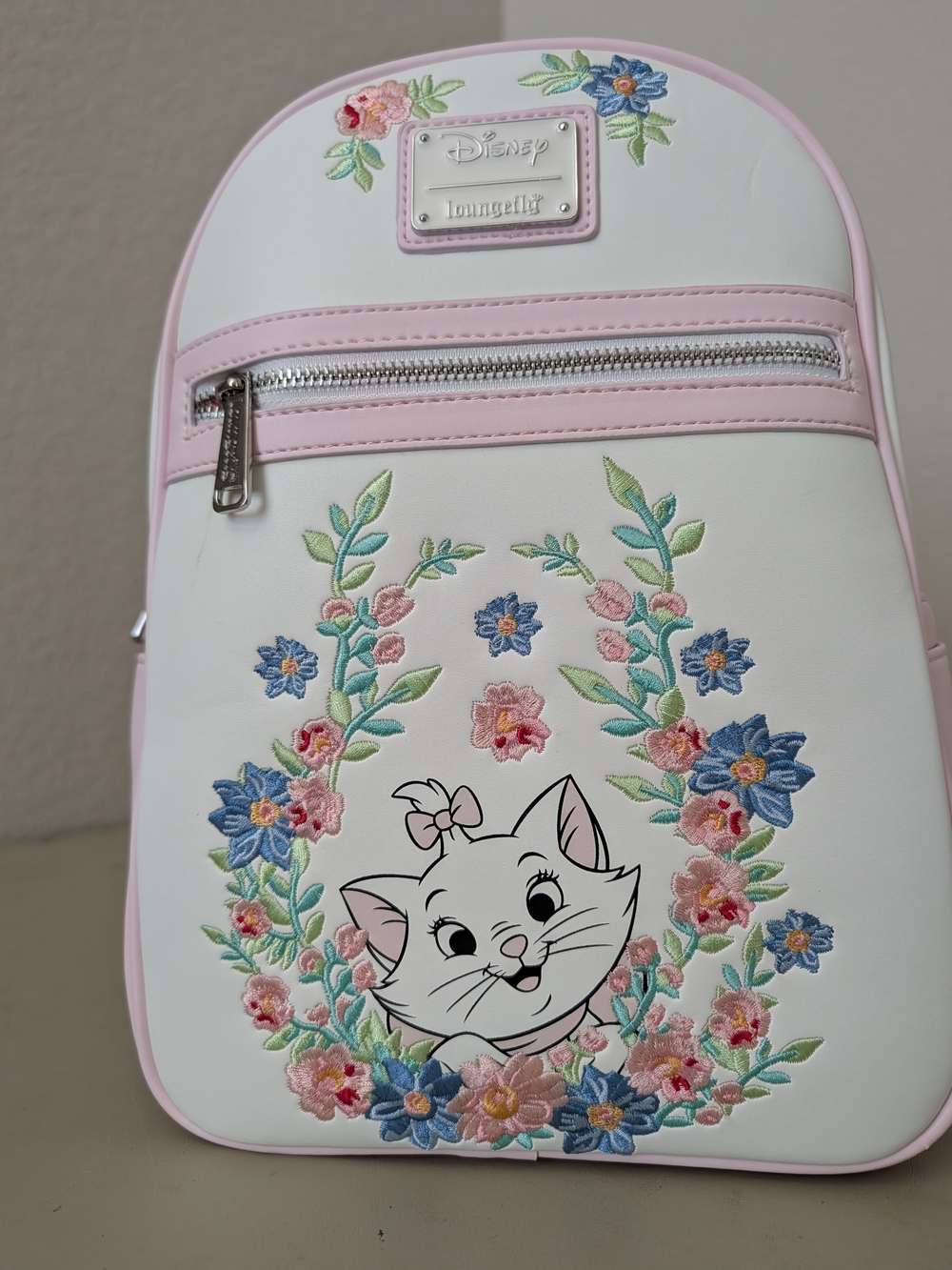 Disney x Loungefly White & Pink Marie Embroidered Mini Backpack